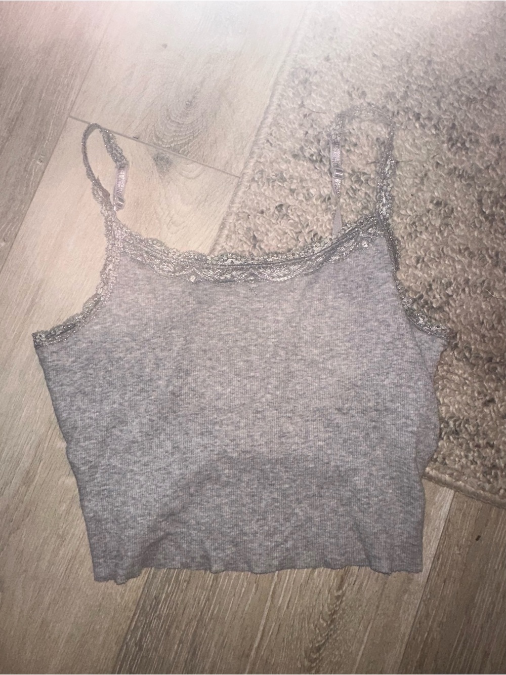 Gray Lace-Trim Cropped Cami Tank Top - Women